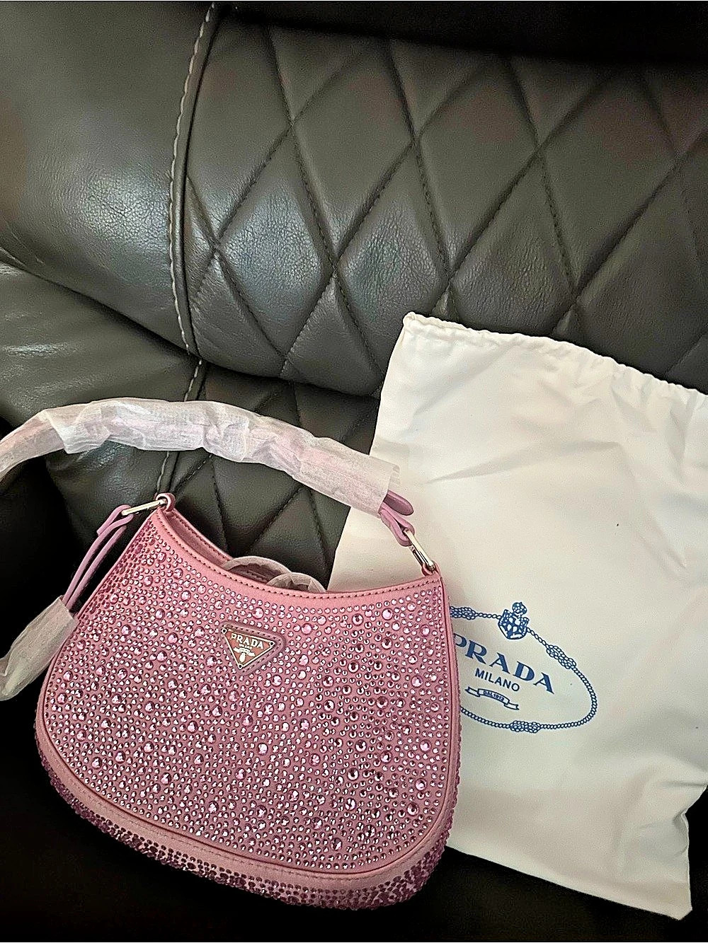 Prada Cleo Crystal-Embellished Satin Shoulder Bag Pink